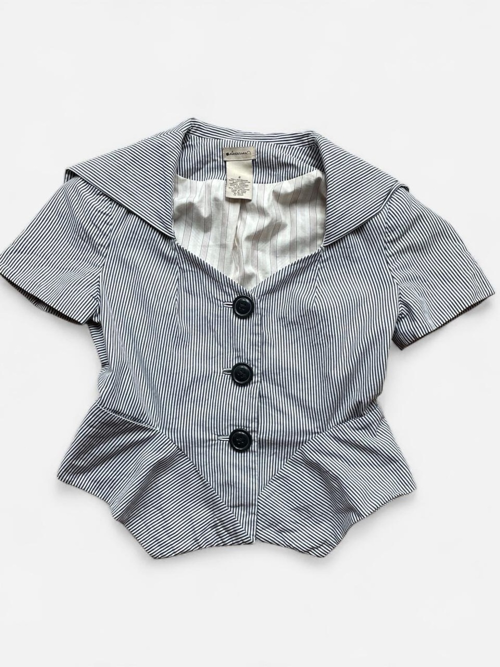 Nautical sailor style white & blue seersucker pinstripe striped button up top